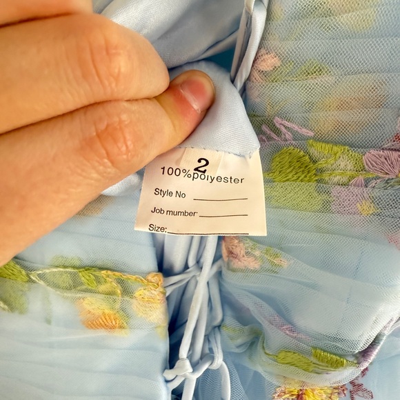 Elegant Cottagecore Tulle Embroidered Whimsy Floral Prom Dress in Light Blue 2 - Picture 14 of 15